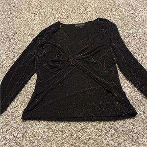connected apparel Black Sparkle Twist-Front Long Sleeve Top